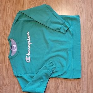 CHAMPION Authentic Crewneck Pullover Sweatshirt Teal Spellout Logo Men's Sz XL